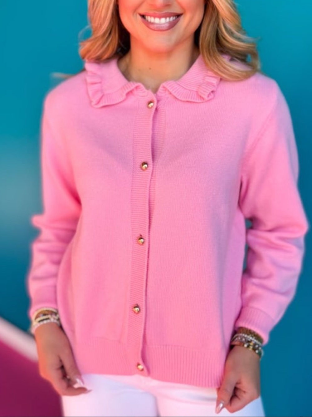 NWT THE MAEVE RUFFLE COLLAR CARDIGAN IN A BEAUTIFUL SOFT PINK - Picture 3 of 5